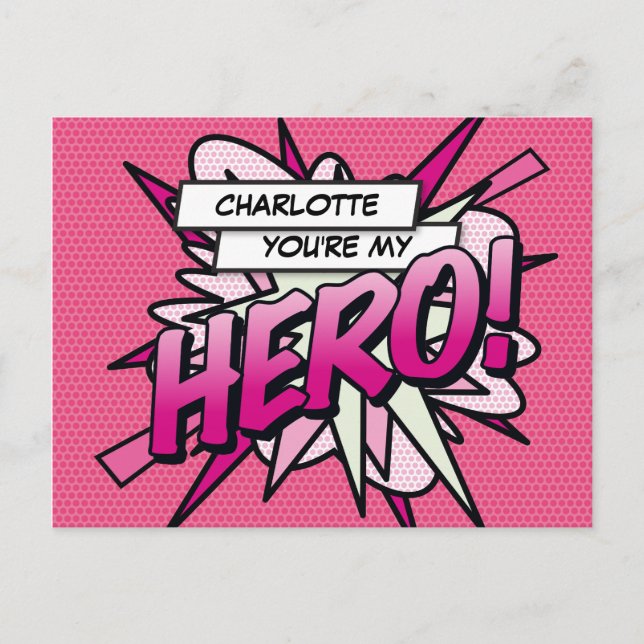 You're my HERO Fun Retro Comic Book Pop Art Postcard (Front)