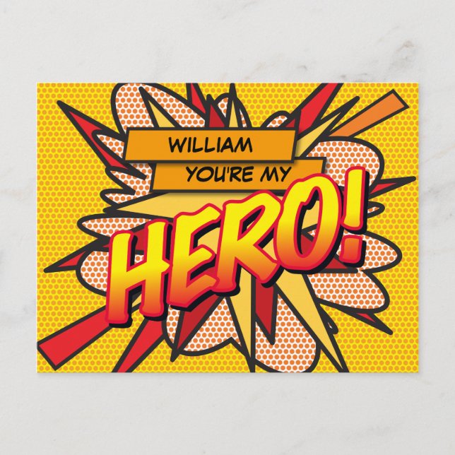 You're my HERO Fun Retro Comic Book Pop Art Postcard (Front)