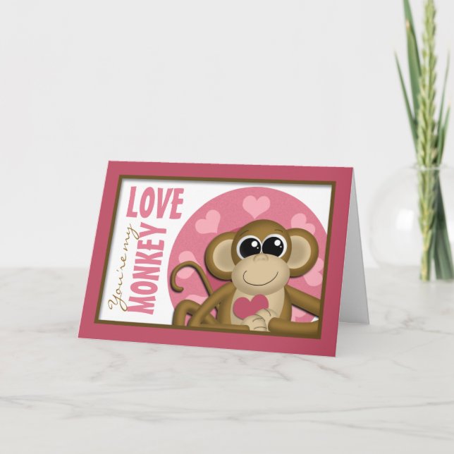 You're My Love Monkey - Cute Pink Greeting Card (Front)