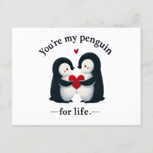 You're my penguin for life couple postcard