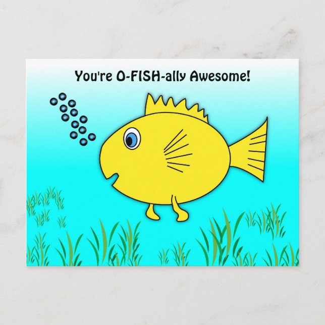 You're O-Fish-ally Awesome Swimming Goldfish Postcard (Front)