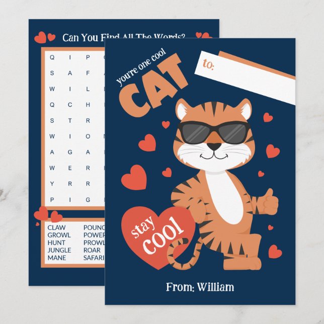 You're One Cool Cat Kids Valentine's Day Card (Front/Back)
