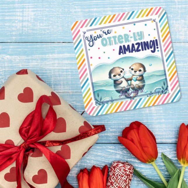 You're Otterly Amazing cute otter Valentine Square Sticker (Creator Uploaded)