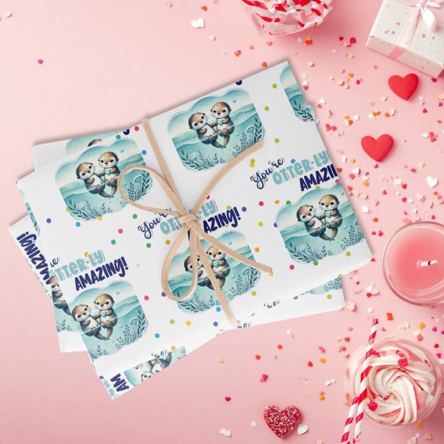 You're Otterly Amazing cute otter Valentine Wrapping Paper Sheet (Creator Uploaded)