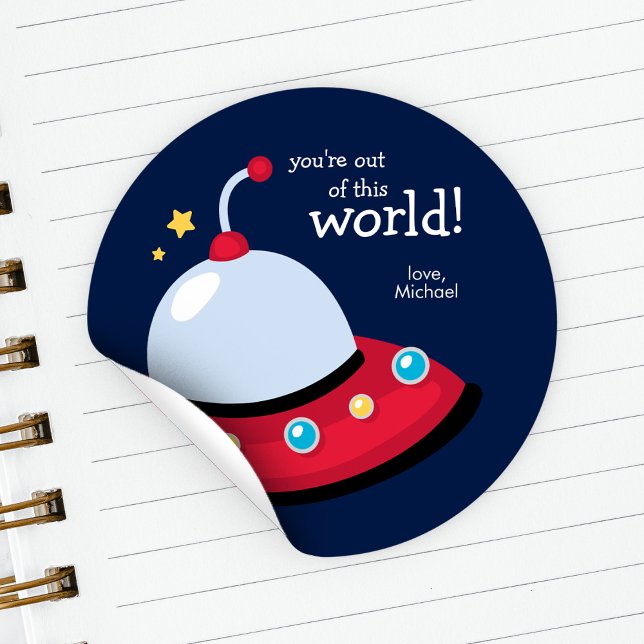 "You're Out of this World" Kids School Valentines Classic Round Sticker (Creator Uploaded)