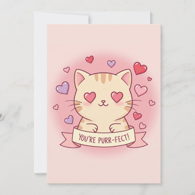 You're Purr-fect! Adorable Valentine's Day Cat  Holiday Card (Front)