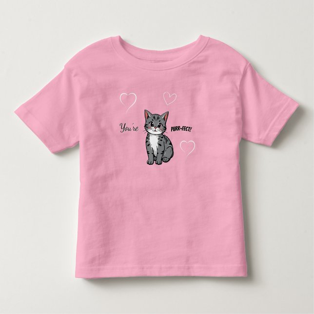 You're Purr-fect Animated Cat and Hearts Pink Toddler T-Shirt (Front)