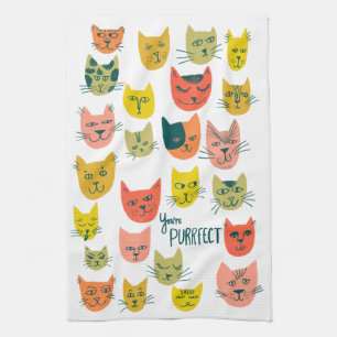 You're Purrfect! Colorful Cute Cats Blue Tea Towel