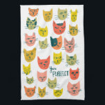 You're Purrfect! Colourful Cute Cats Blue Tea Towel<br><div class="desc">Decorate your kitchen with this cute towel. Makes a great housewarming or anniversary gift! 
You can customise it and add text too.
Check my shop for lots more colours and patterns plus matching kitchen stuff!</div>