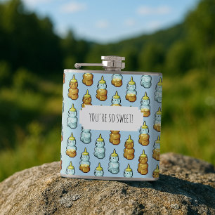You're So Sweet! Cute Honey Bear Bottles Pattern Hip Flask