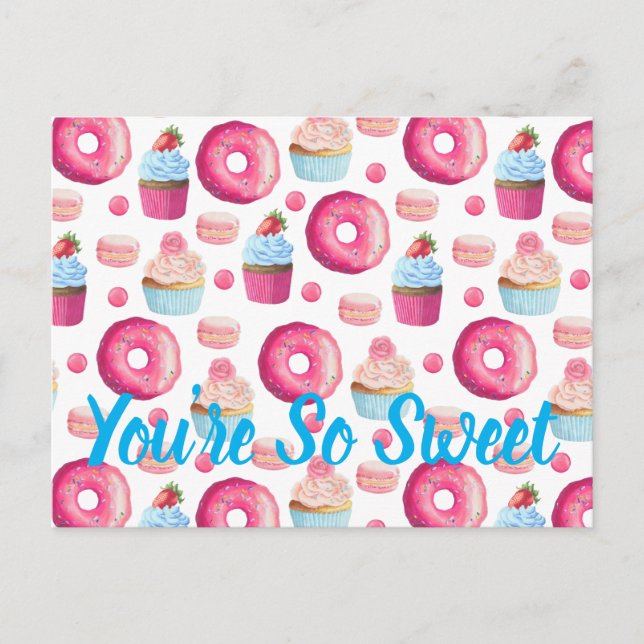 You're So Sweet Quote Cupcake Doughnut Bakery Postcard (Front)