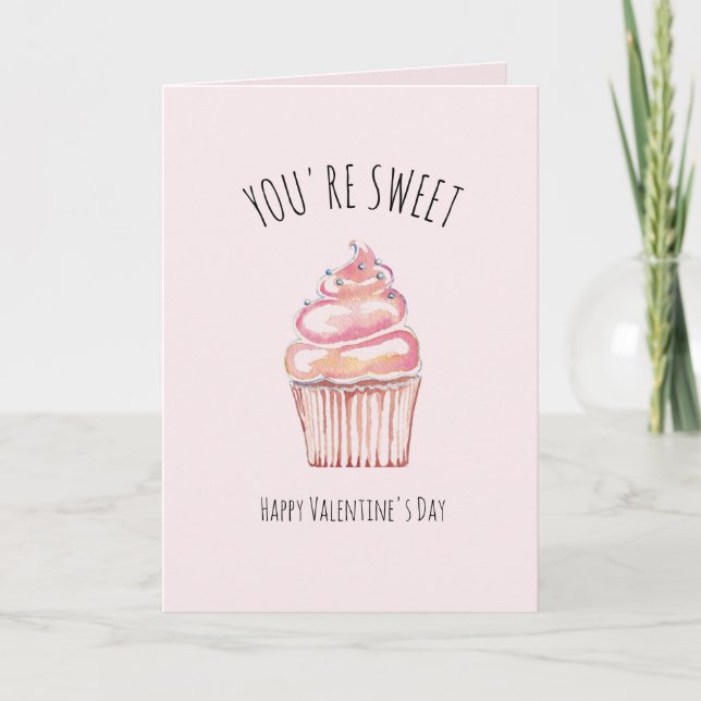 You're Sweet Happy Valentine's Day Cupcake  Thank You Card (Front)