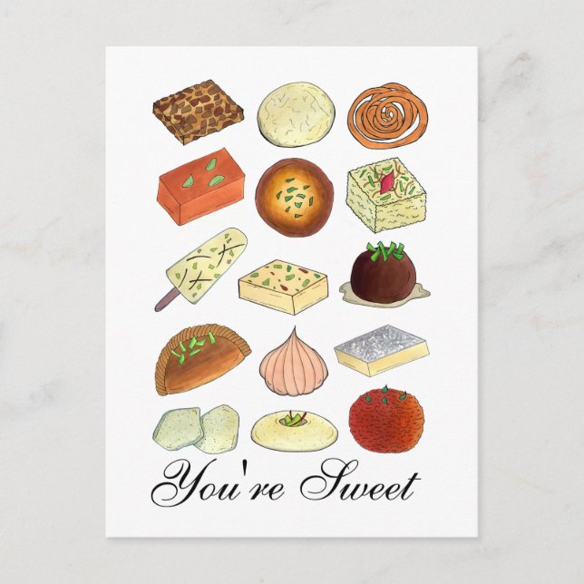 You're Sweet Indian Mithai Sweets Confections Food Postcard (Front)