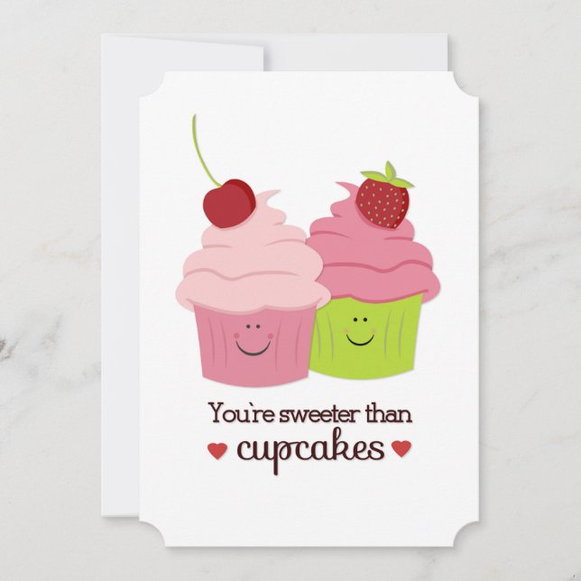 You're Sweeter Than Cupcakes Valentine's Day Flat Holiday Card (Front)