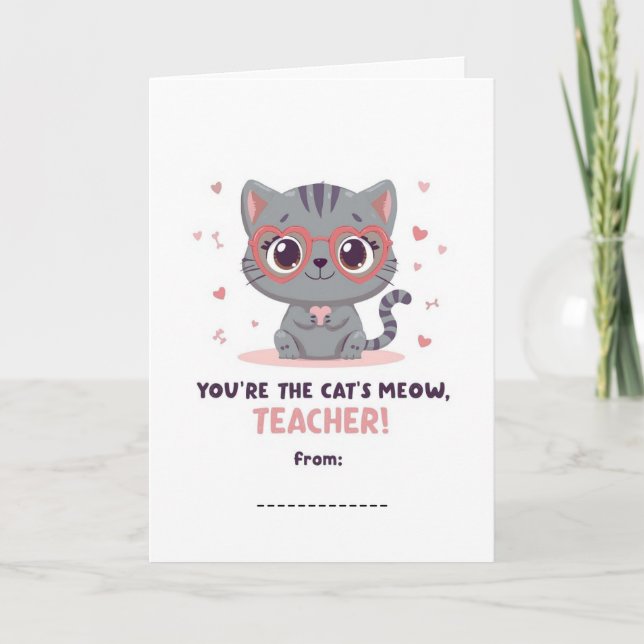 You're the Cat's Meow Teacher Valentine Card (Front)