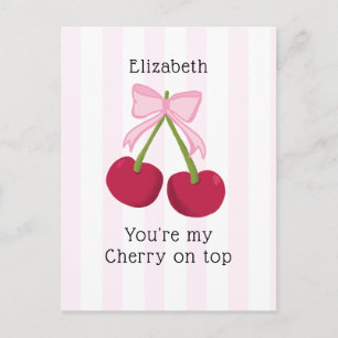 You're the Cherry on Top Coquette Stripes Pink Postcard