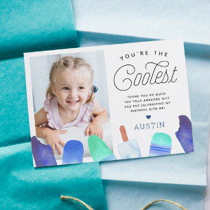 You're The Coolest Popsicle Theme Kids Photo Thank You Card