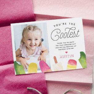 You're The Coolest Popsicle Theme Kids Photo Thank You Card