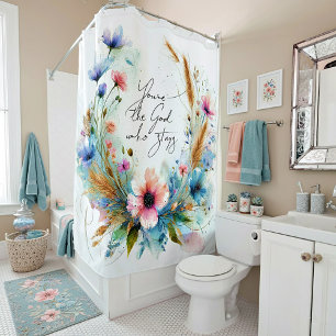 You're the God who Stays, watercolor floral Shower Curtain