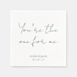You're The One White & Olive Green Cursive Wedding Napkin