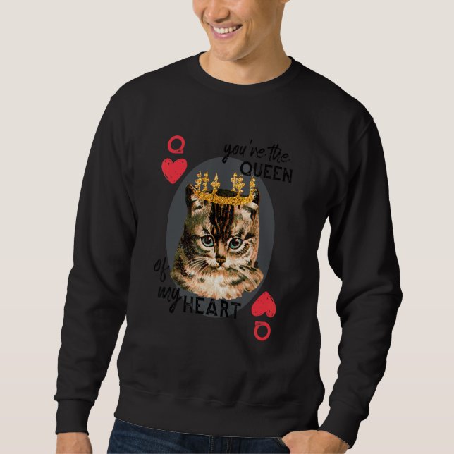 You're The Queen Of My Heart  Red Heart Cat Mum Cr Sweatshirt (Front)