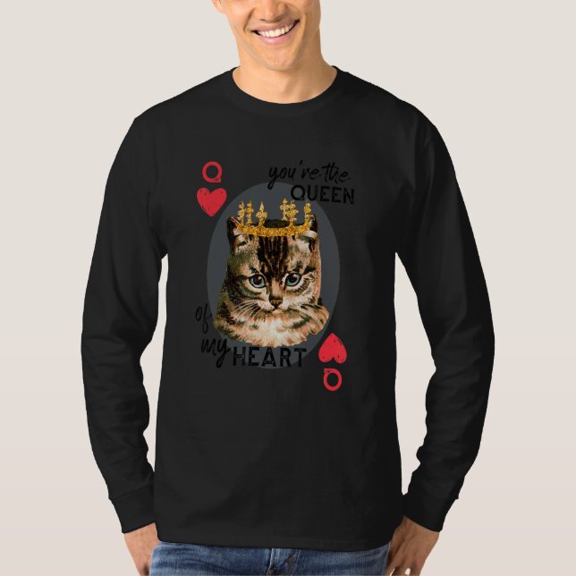 You're The Queen Of My Heart  Red Heart Cat Mum Cr T-Shirt (Front)
