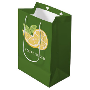 'You're The Zest' Rich Deep Olive Green And Ivory Medium Gift Bag