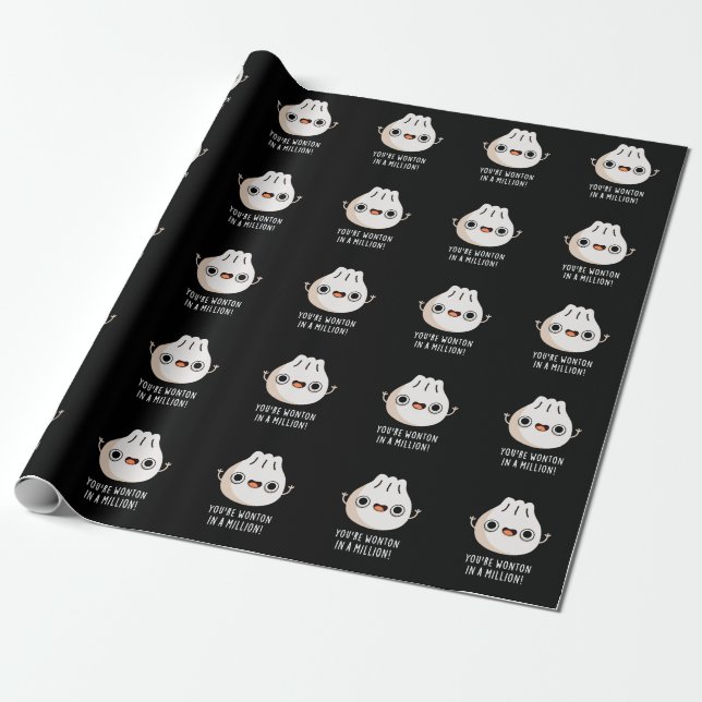 You're Wonton In A Million Dimsum Pun Dark BG Wrapping Paper (Unrolled)