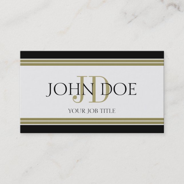 YourJobTitle Black Gold Stripes Business Card (Front)