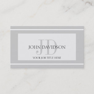 YourJobTitle Monogram Initials White Silver Business Card