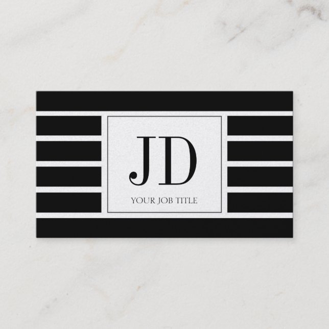 YourJobTitle Monogram/Striped/Black/Platinum Business Card (Front)