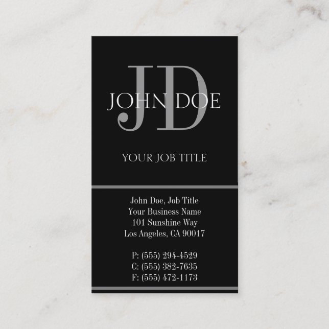 YourJobTitle Vertical Black Business Card (Front)