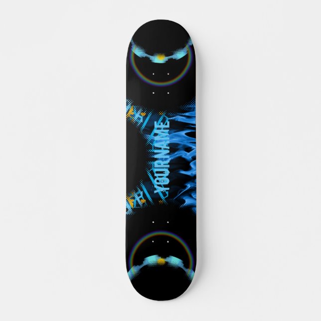 Yourname Blue Flames Whirl Skateboard (Front)