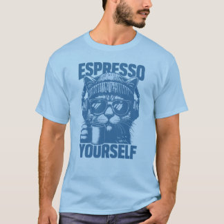 "Yourself espresso" Cool Cat with Coffee, Beanie T-Shirt