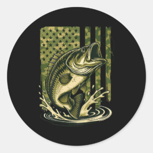 Youth Camo B Fish American Flag Freshwater North A Classic Round Sticker
