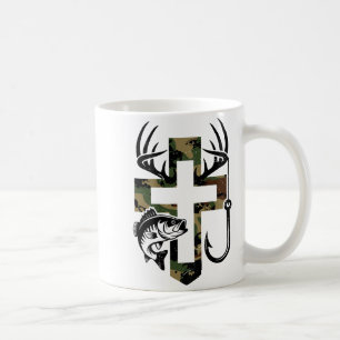 Youth Camo Faith Hunting Fishing Cross Hook Christ Coffee Mug