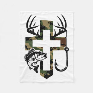 Youth Camo Faith Hunting Fishing Cross Hook Christ Fleece Blanket