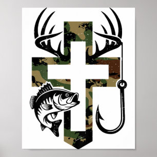 Youth Camo Faith Hunting Fishing Cross Hook Christ Poster