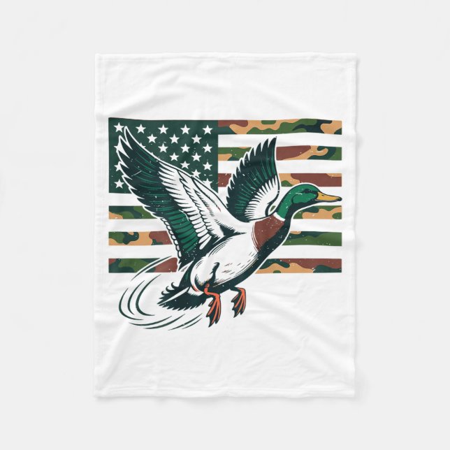 Youth Camo Mallard Duck Hunting Camouflage America Fleece Blanket (Front)