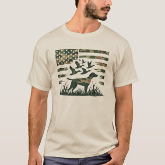 Youth Camo Mallard Duck Hunting Dog Flag T-Shirt