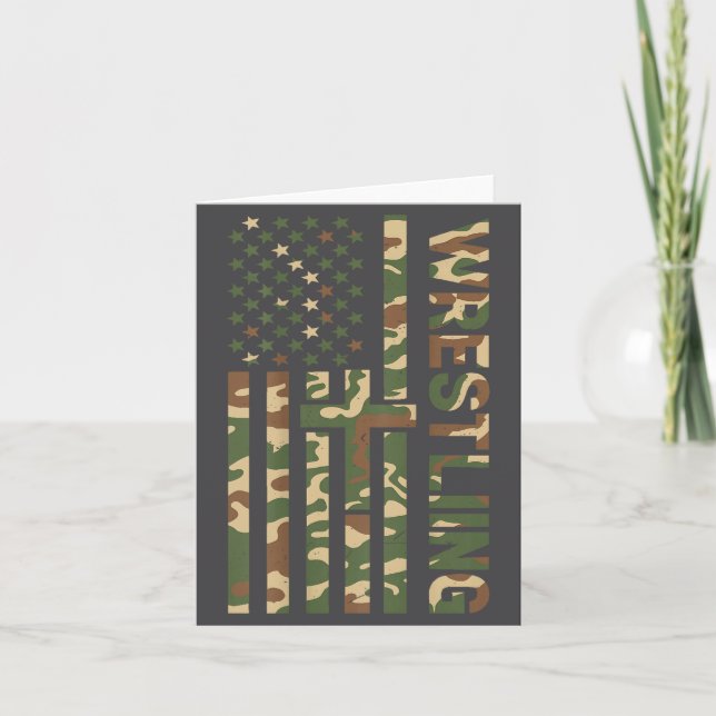 Youth Camo Wrestling American Flag Us Patriotic Bo Card (Front)