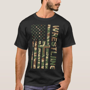 Youth Camo Wrestling American Flag Us Patriotic Bo T-Shirt
