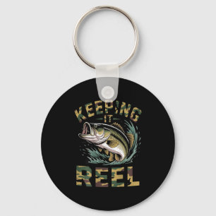 Youth fishing camo bass fish dad men keeping reel key ring