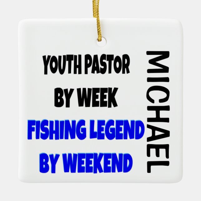 Youth Pastor Loves Fishing CUSTOM Ceramic Ornament (Front)