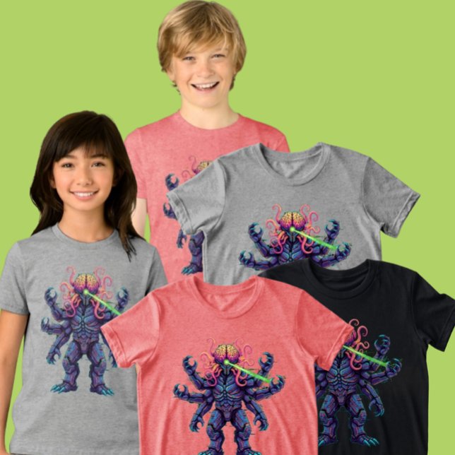 Youth Psychedelic Brain Monster Ray Clothing Item Tri-Blend Shirt (Creator Uploaded)
