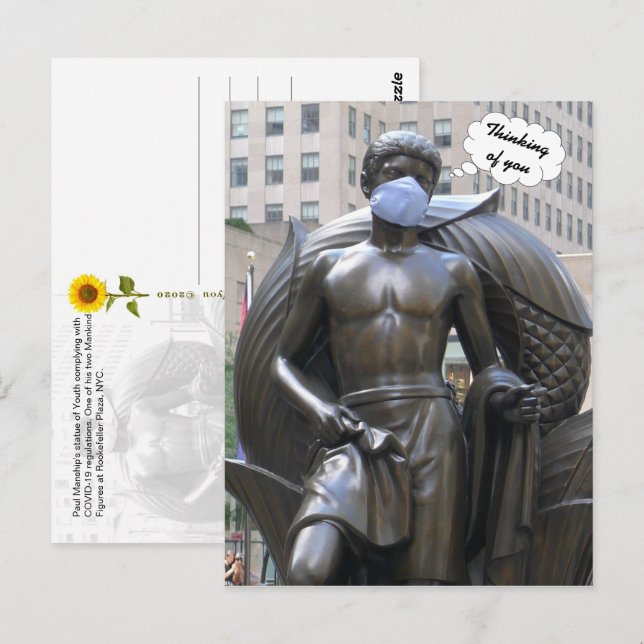Youth statue, Thinking of You - V postcard (Front/Back)