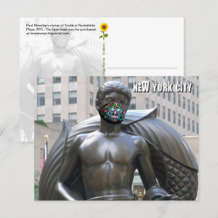 Youth statue w/calvera face mask - NYC H postcard