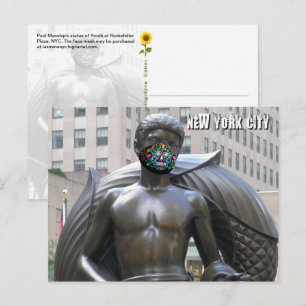 Youth statue w/calvera face mask - NYC H postcard