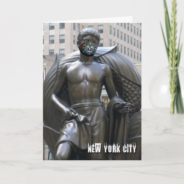 Youth statue w/calvera face mask - NYC V card (Front)