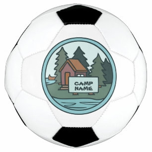 Youth summer camp island cabin w/custom sign soccer ball